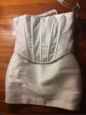 Anthropologie Ivory Lace Strapless Mini Dress